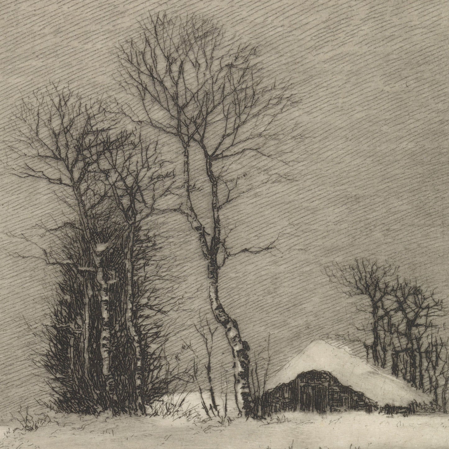 Winter Landscape with Farmhouse and Trees by Elias Stark Print