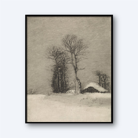 Winter Landscape with Farmhouse and Trees by Elias Stark Print