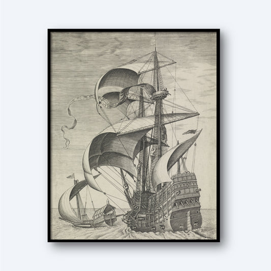 Armed Three-Master on the Open Sea Accompanied by a Galley by Frans Huys