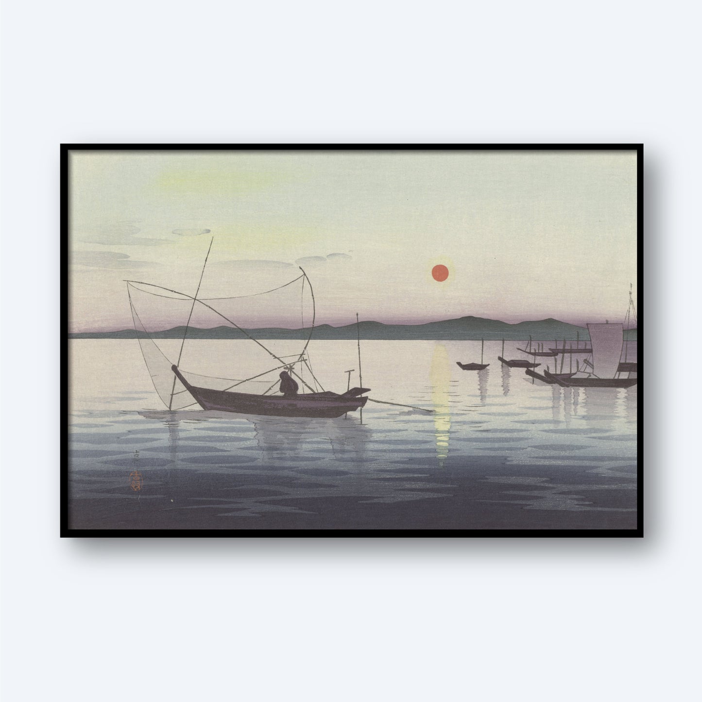 Boats and setting sun Poster Print by Ohara Koso