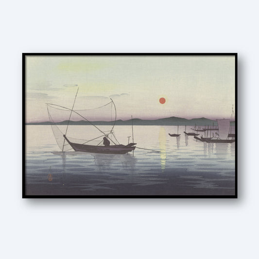Boats and setting sun Poster Print by Ohara Koso