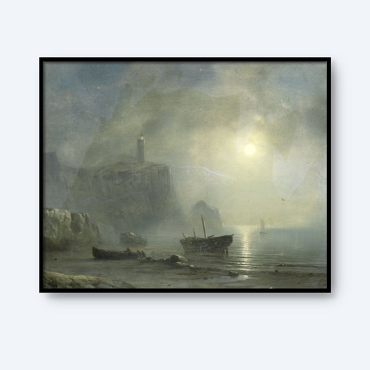 View of a Rocky Coast by Moonlight by Théodore Gudin