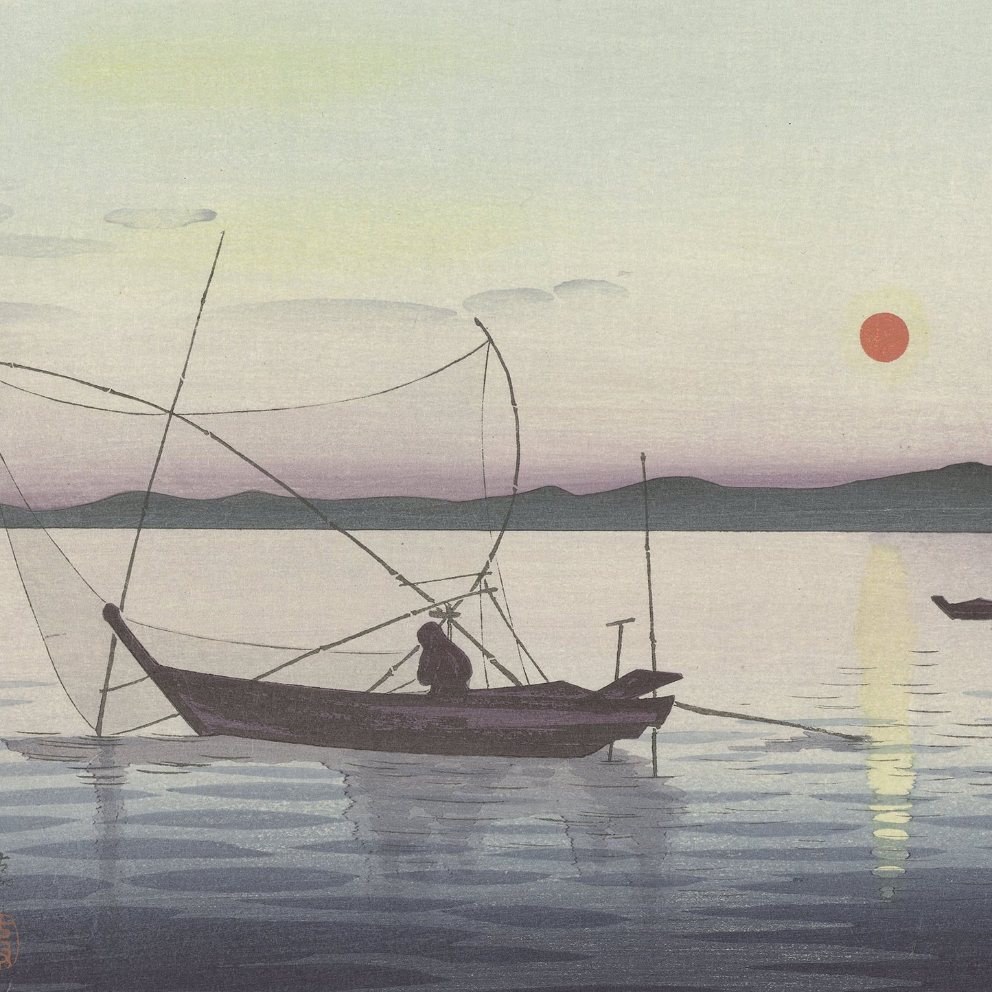 Boats and setting sun Poster Print by Ohara Koso