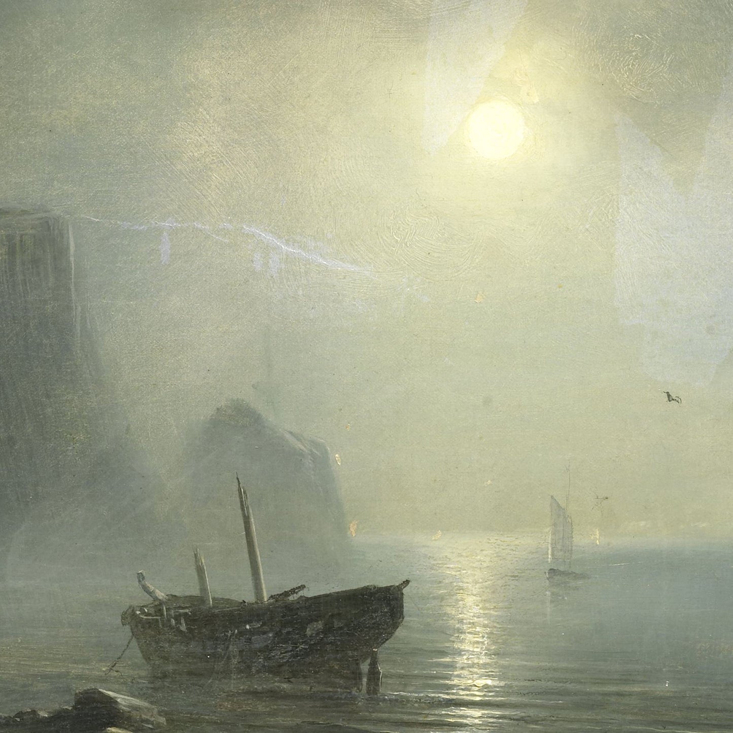 View of a Rocky Coast by Moonlight by Théodore Gudin