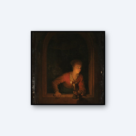 Girl with an Oil Lamp at a Window by Gerard Dou Print