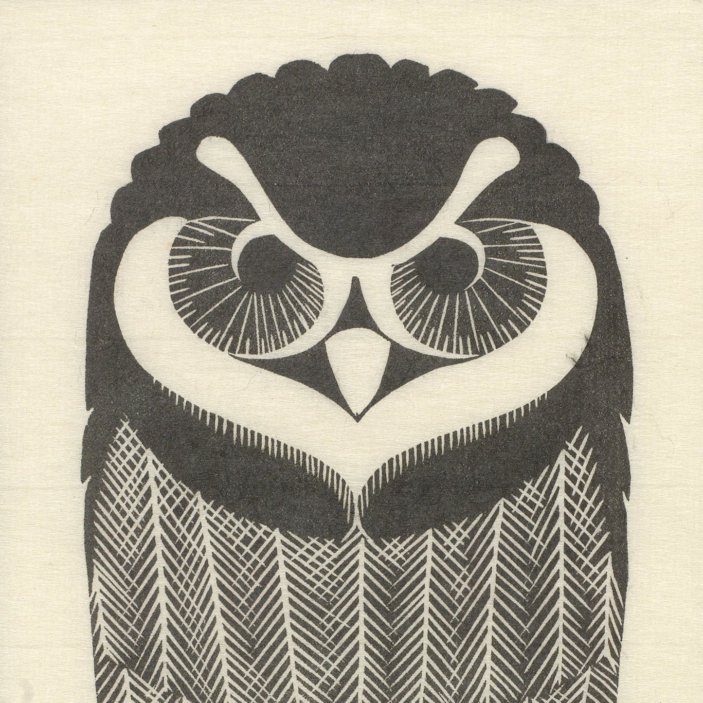 The "Ring Owl by Samuel Jessurun" features a geometric and patterned design inspired by vintage prints, with prominently outlined eyes and beak, intricate line designs in the plumage, and a monochromatic black-and-white color scheme.